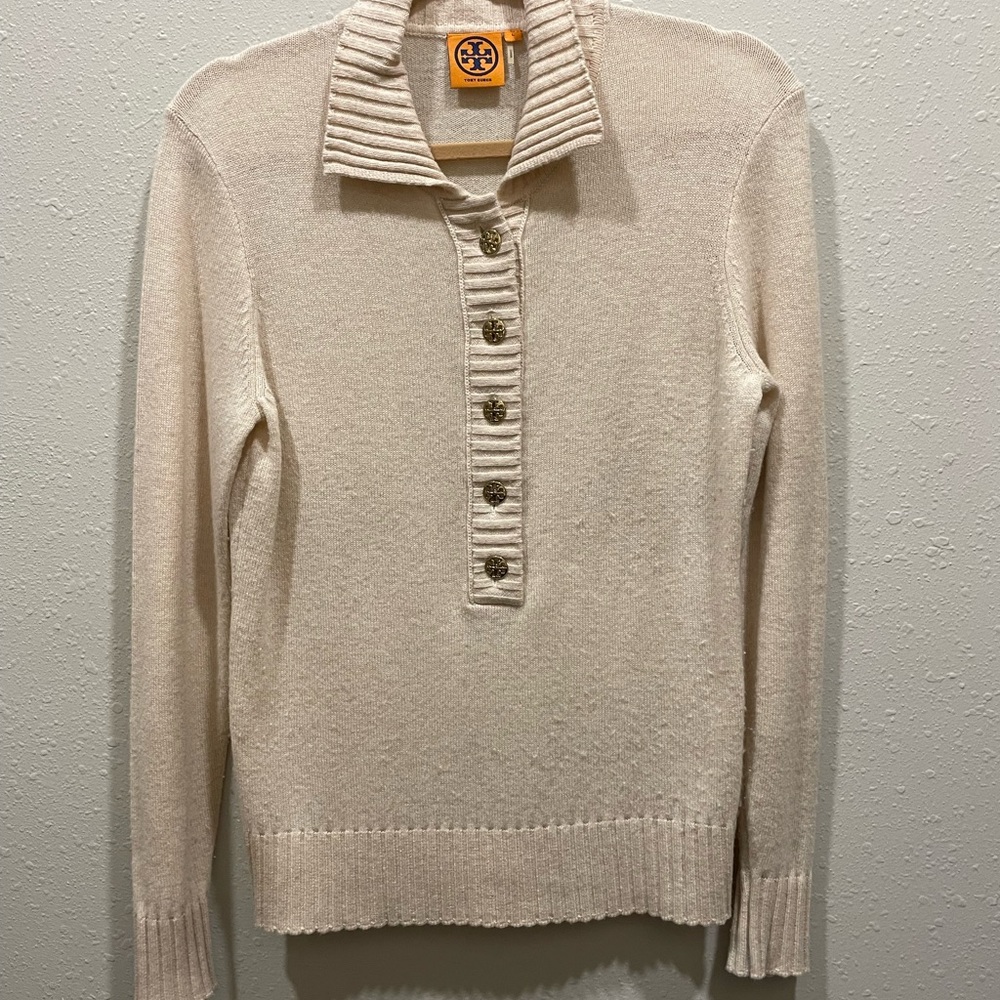 Tory Burch Cream Ribbed Sweater